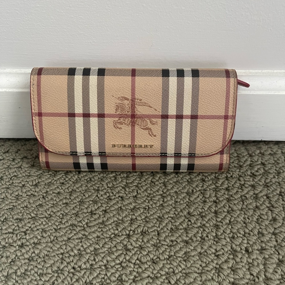 Burberry Checked Leather Wallet Red